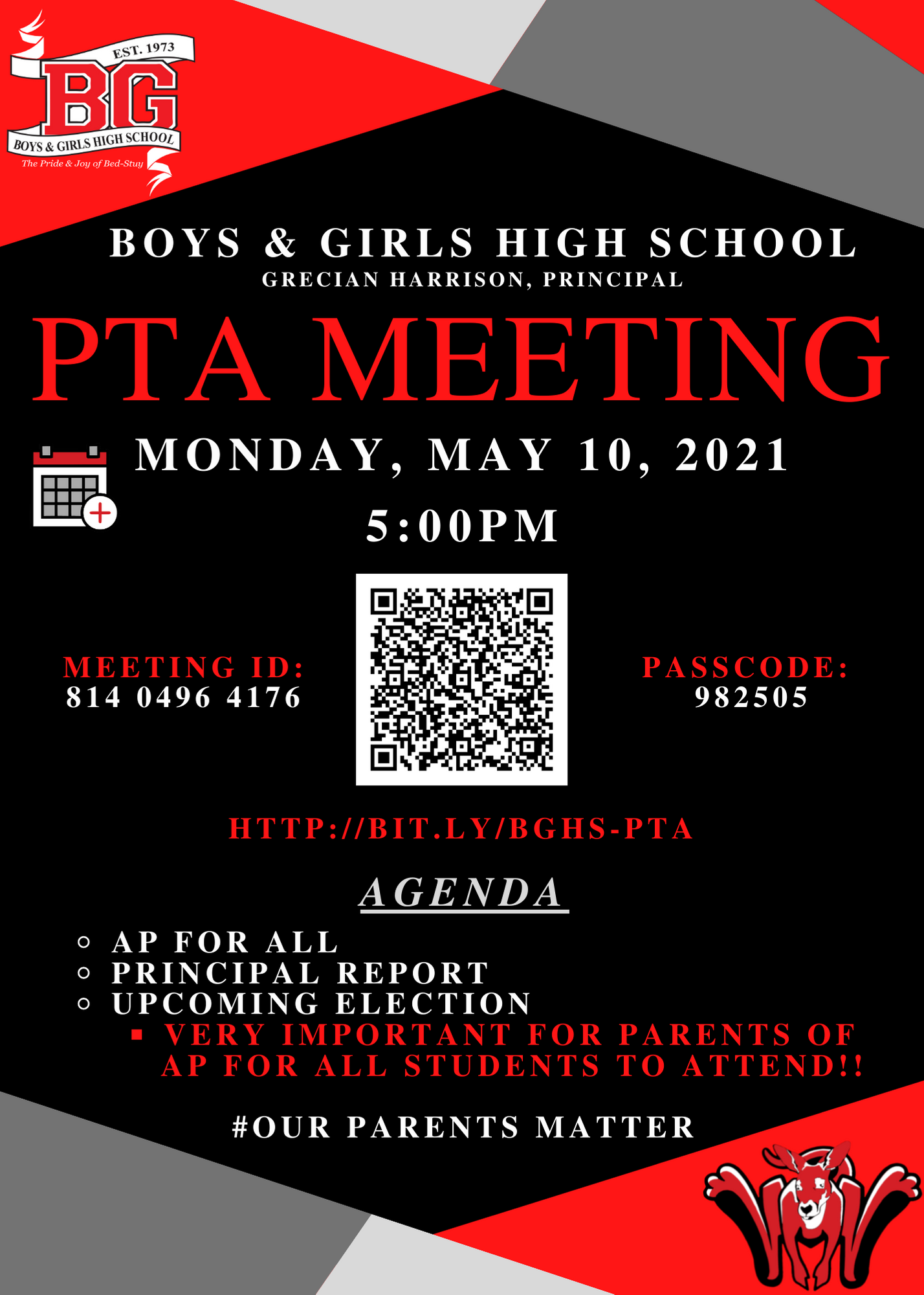 BGHS PTA Meeting -  May 10 2021 - 5:00 PM