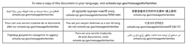 Message for families - Language selection