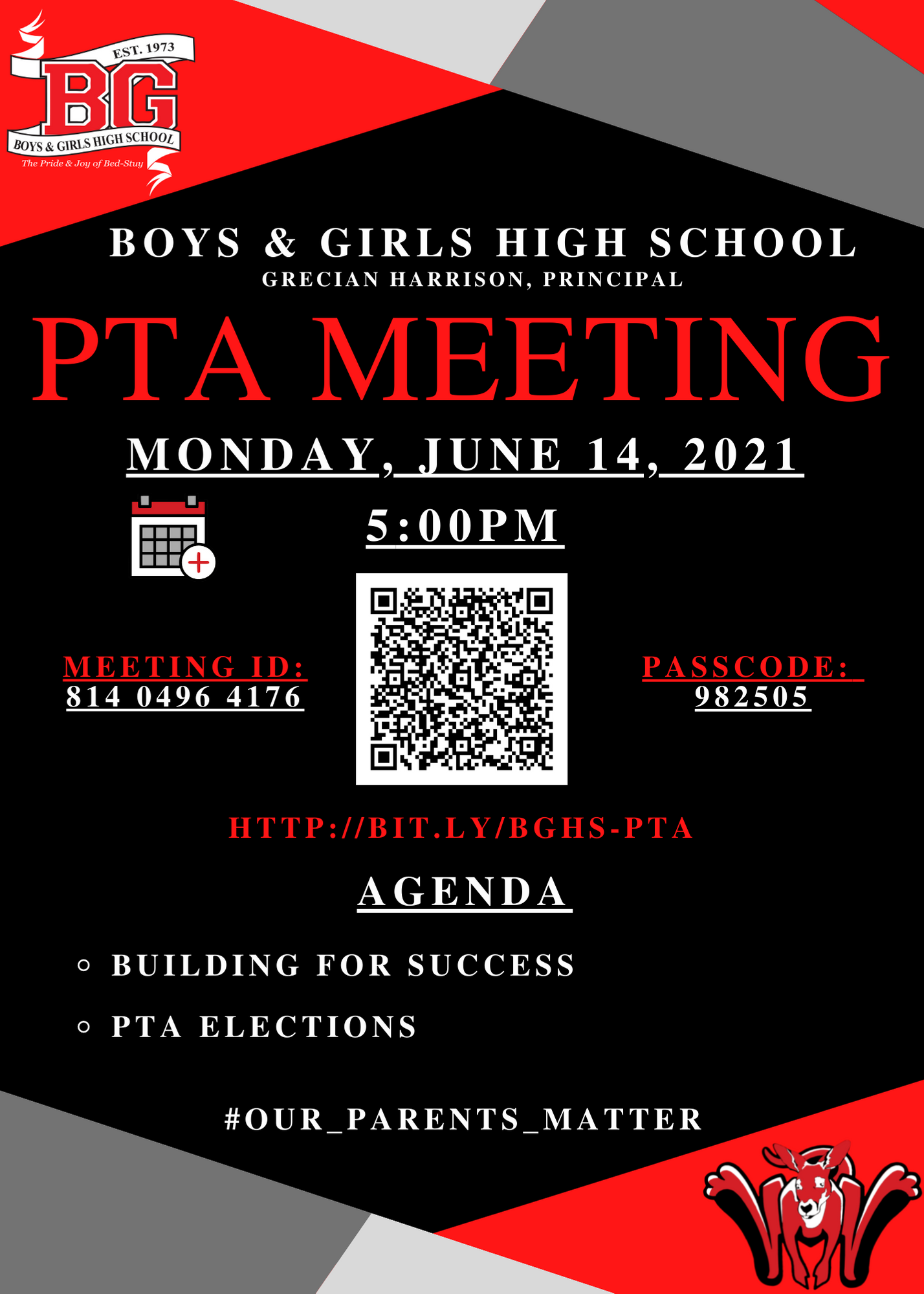 BGHS PTA Meeting -  June 14 2021 - 5:00 PM